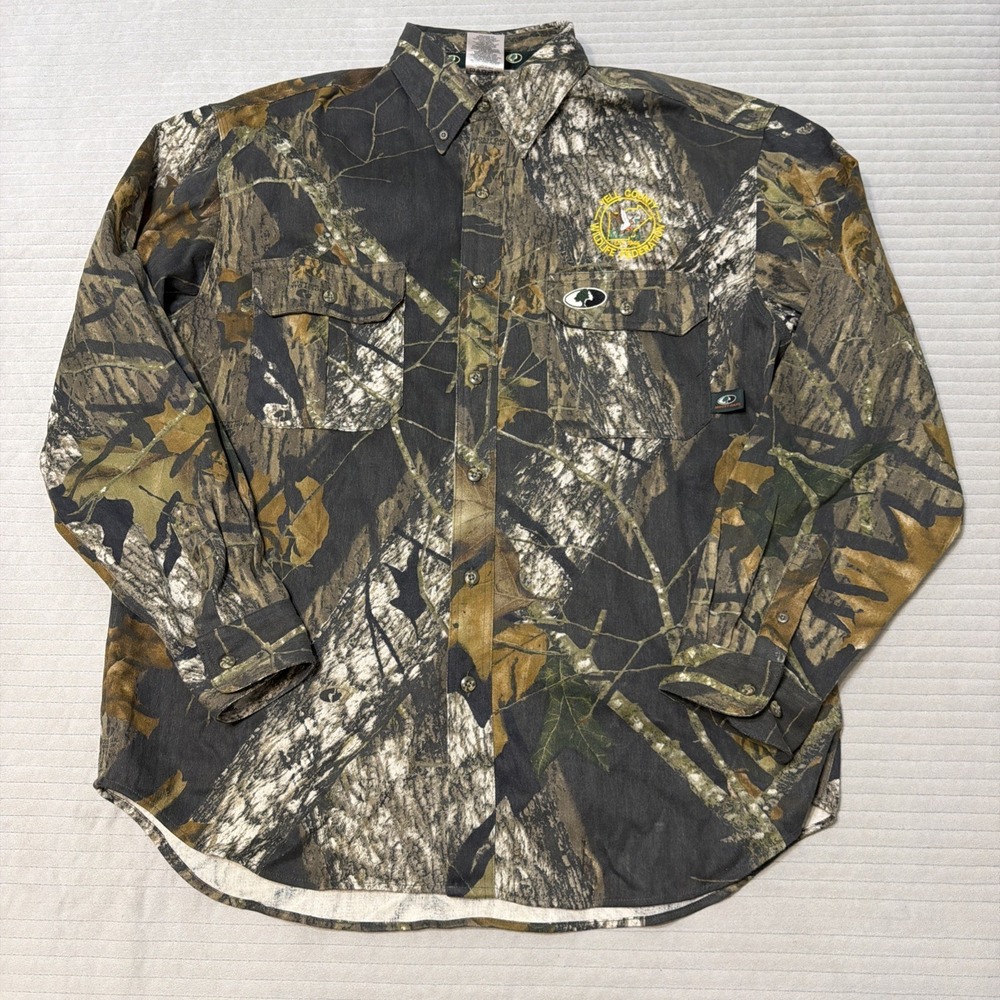 Mossy Oak Breakup Camo Shirt Mens Large Long Sleeve Hunting  USA Heavy Cotto